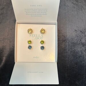 Stella & Dot Gold, Green, and Blue Earring Trio